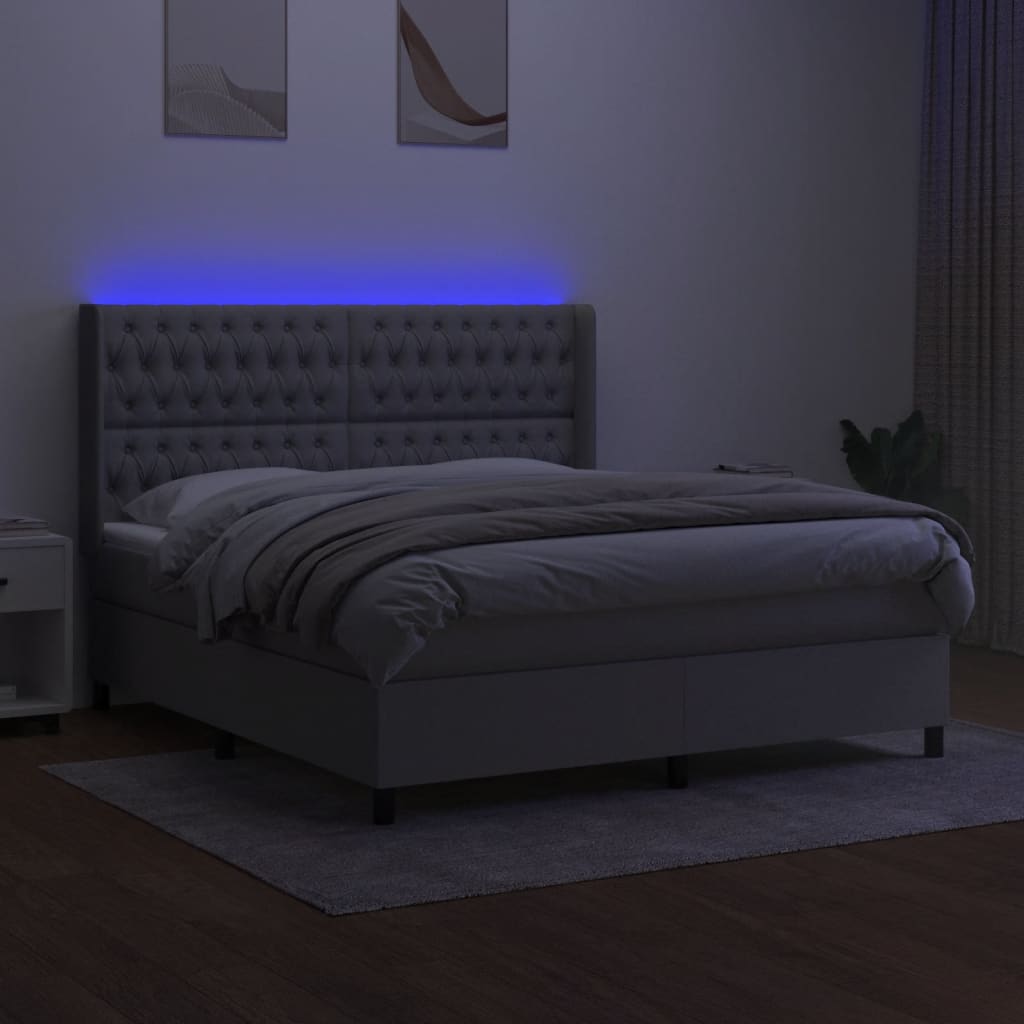 Sommier à lattes de lit matelas LED Gris clair 160x200 cm Tissu - XIOS