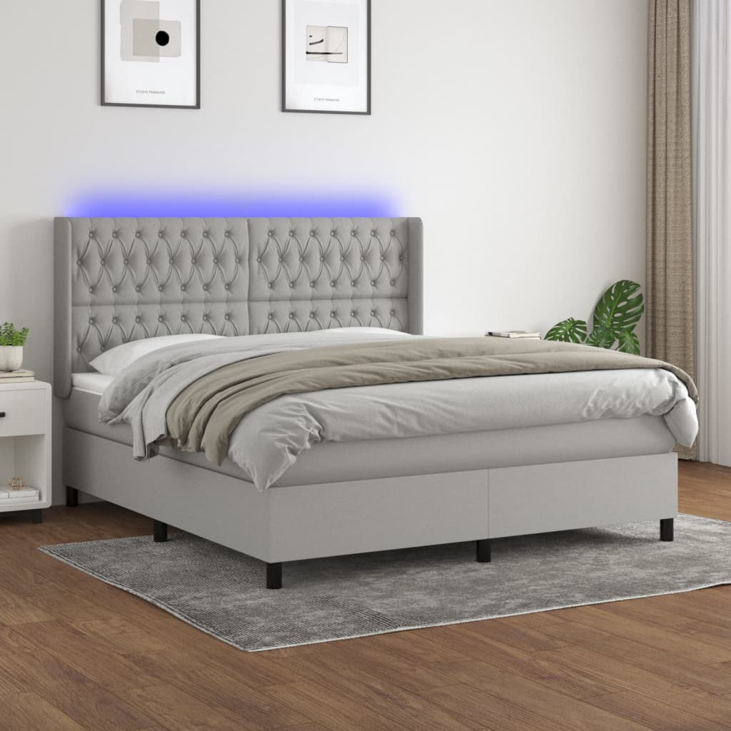 Sommier à lattes de lit matelas LED Gris clair 160x200 cm Tissu - XIOS