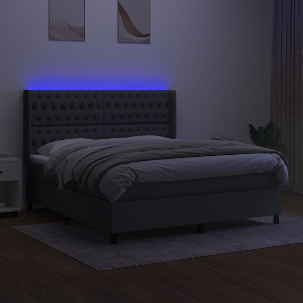 Sommier à lattes de lit matelas LED Gris foncé 160x200 cm Tissu - XIOS