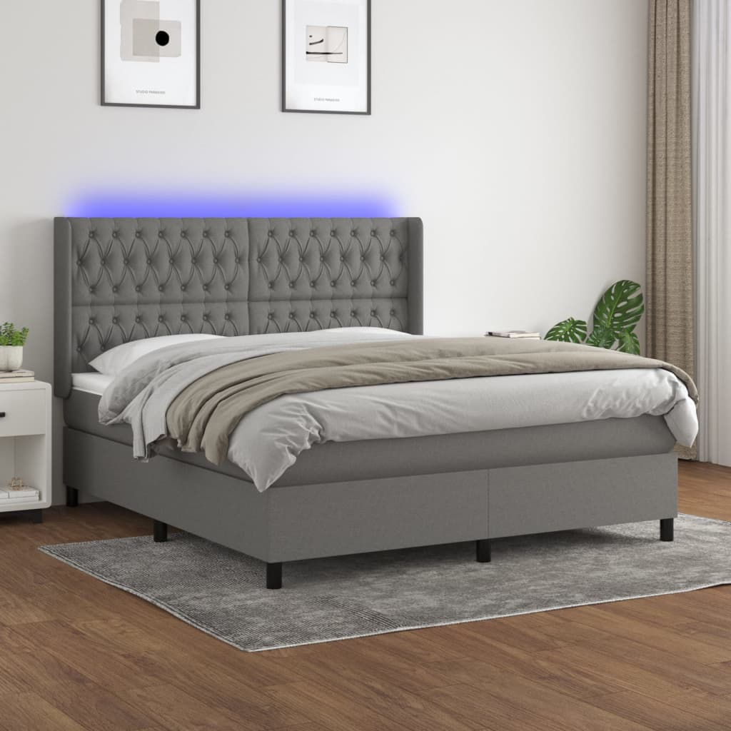 Sommier à lattes de lit matelas LED Gris foncé 160x200 cm Tissu - XIOS