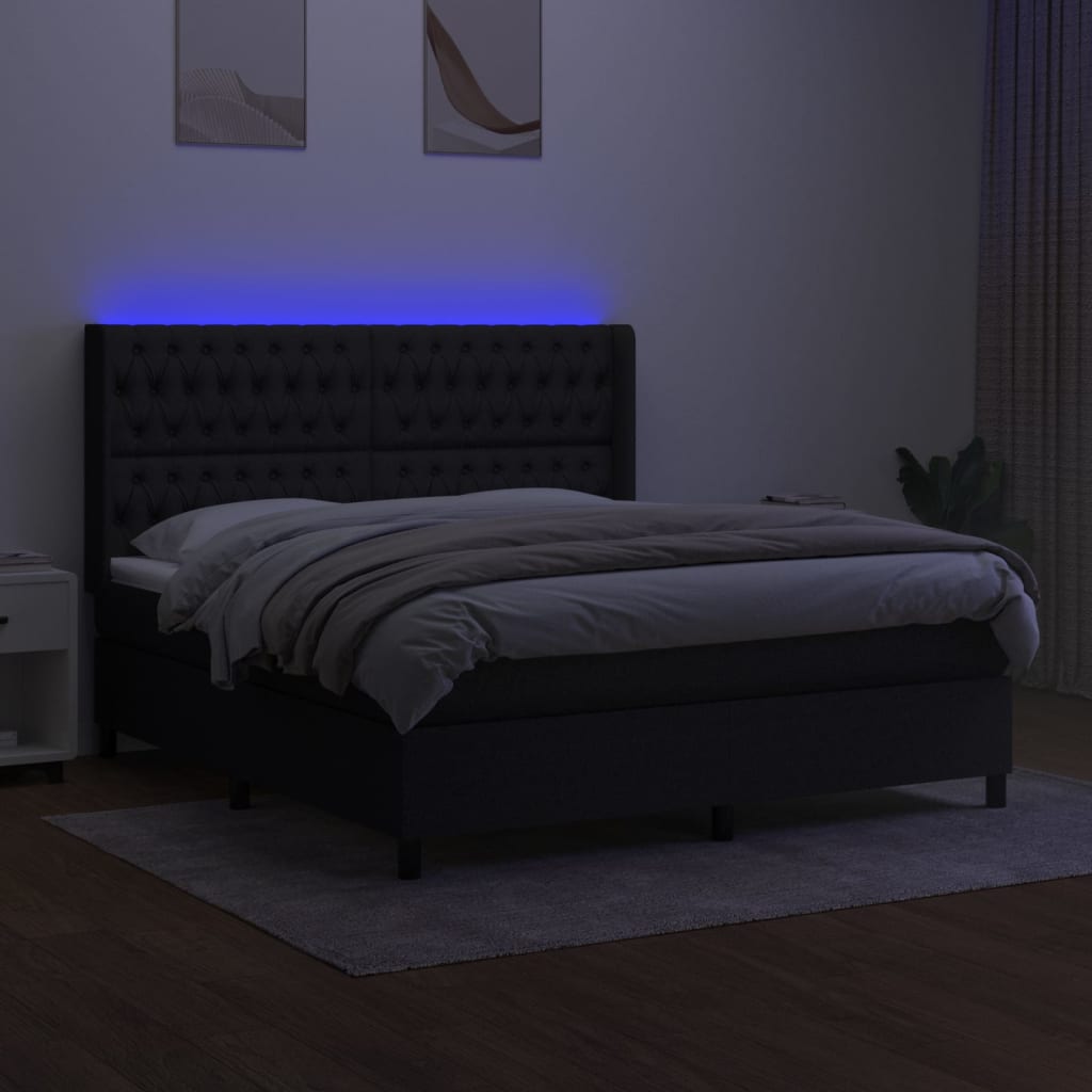 Sommier à lattes de lit matelas et LED Noir 160x200 cm Tissu - XIOS