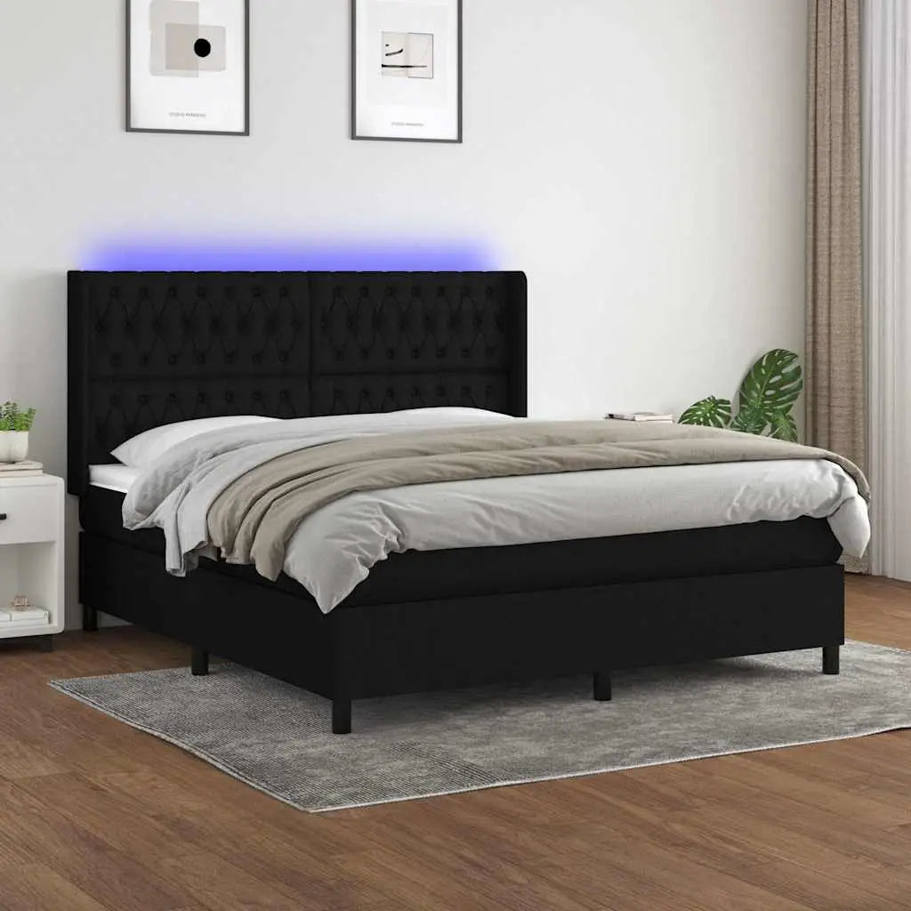 Sommier à lattes de lit matelas et LED Noir 160x200 cm Tissu - XIOS