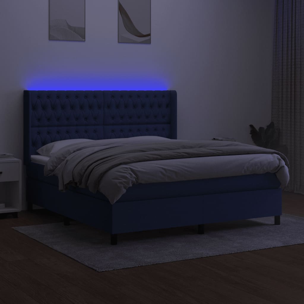 Sommier à lattes de lit matelas et LED Bleu 160x200 cm Tissu - XIOS