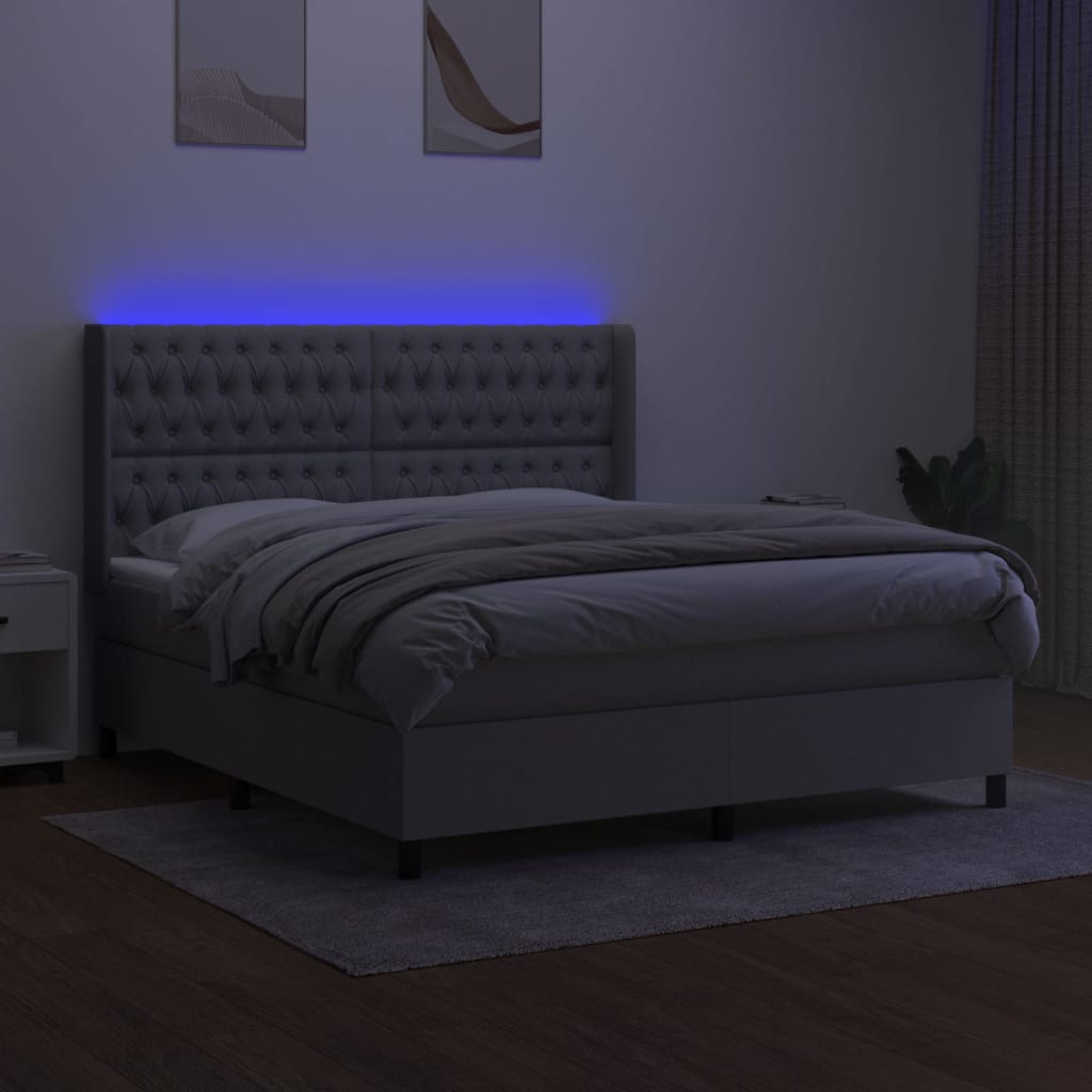 Sommier à lattes de lit matelas LED Gris clair 180x200 cm Tissu - XIOS