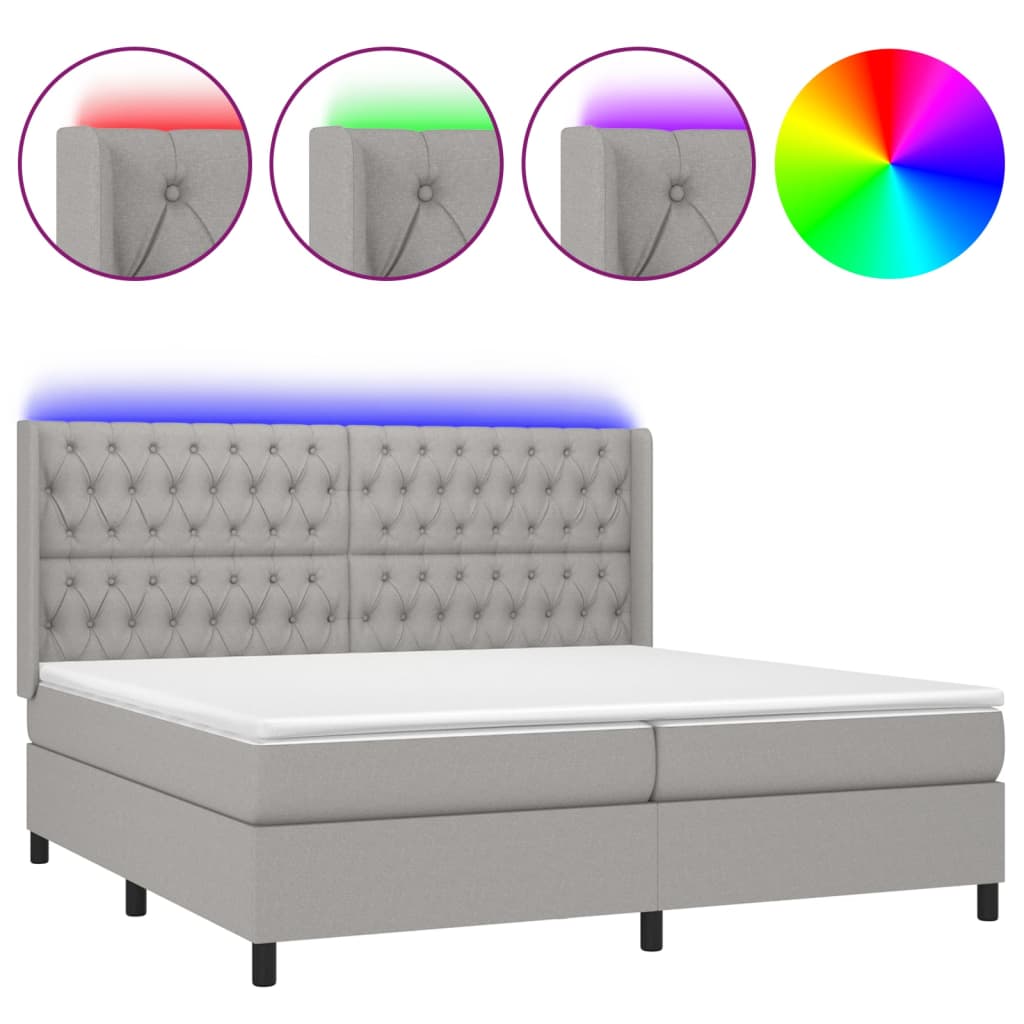 Sommier à lattes de lit matelas LED Gris clair 200x200 cm Tissu - XIOS
