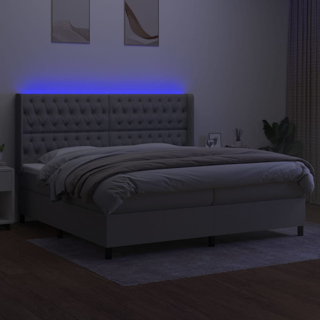 Sommier à lattes de lit matelas LED Gris clair 200x200 cm Tissu - XIOS