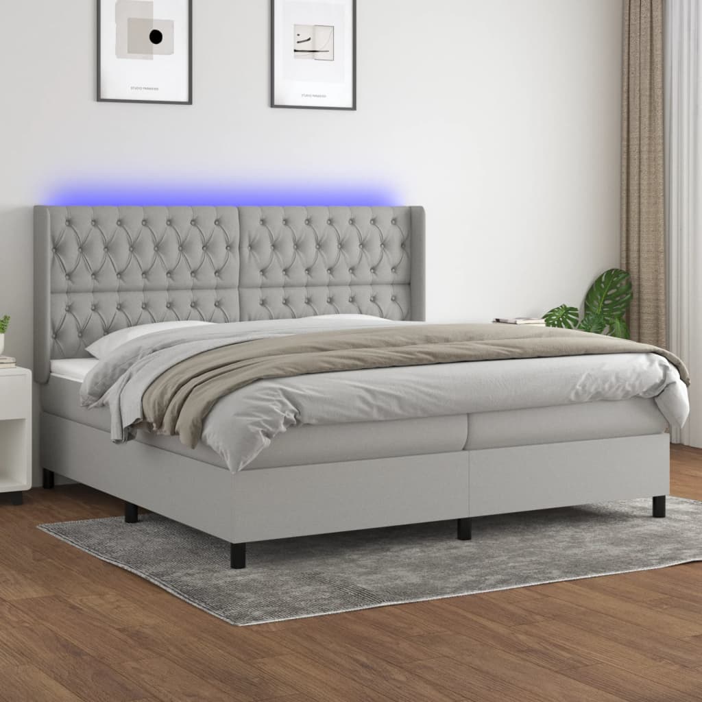 Sommier à lattes de lit matelas LED Gris clair 200x200 cm Tissu - XIOS
