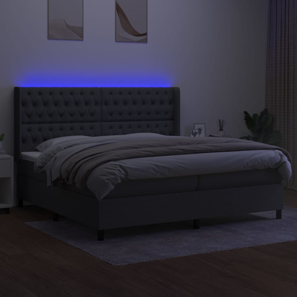 Sommier à lattes de lit matelas LED Gris foncé 200x200 cm Tissu - XIOS