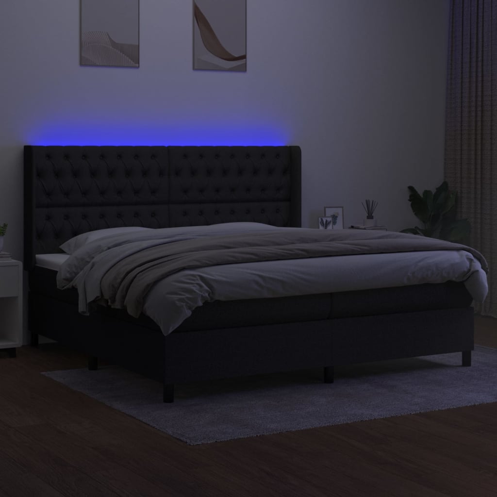 Sommier à lattes de lit matelas et LED Noir 200x200 cm Tissu - XIOS