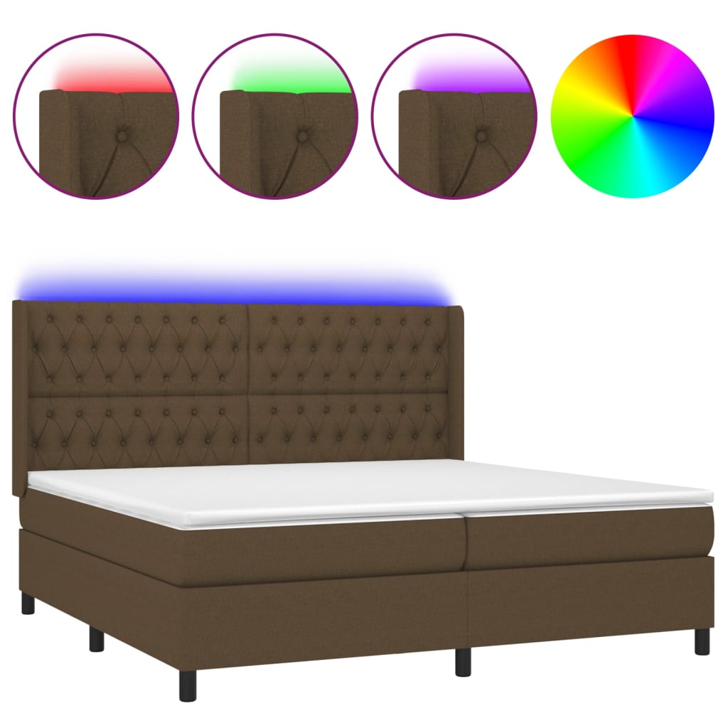 Sommier à lattes de lit matelas et LED Marron foncé 200x200 cm - XIOS