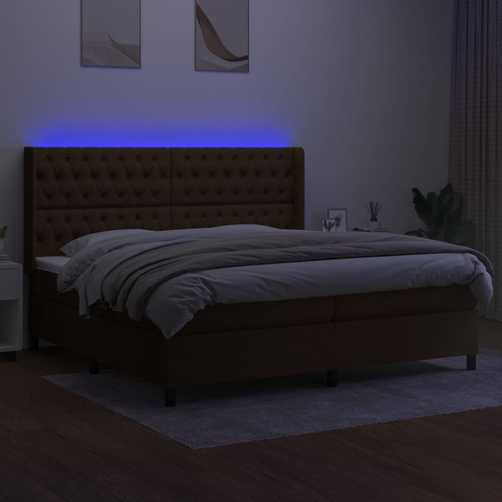 Sommier à lattes de lit matelas et LED Marron foncé 200x200 cm - XIOS