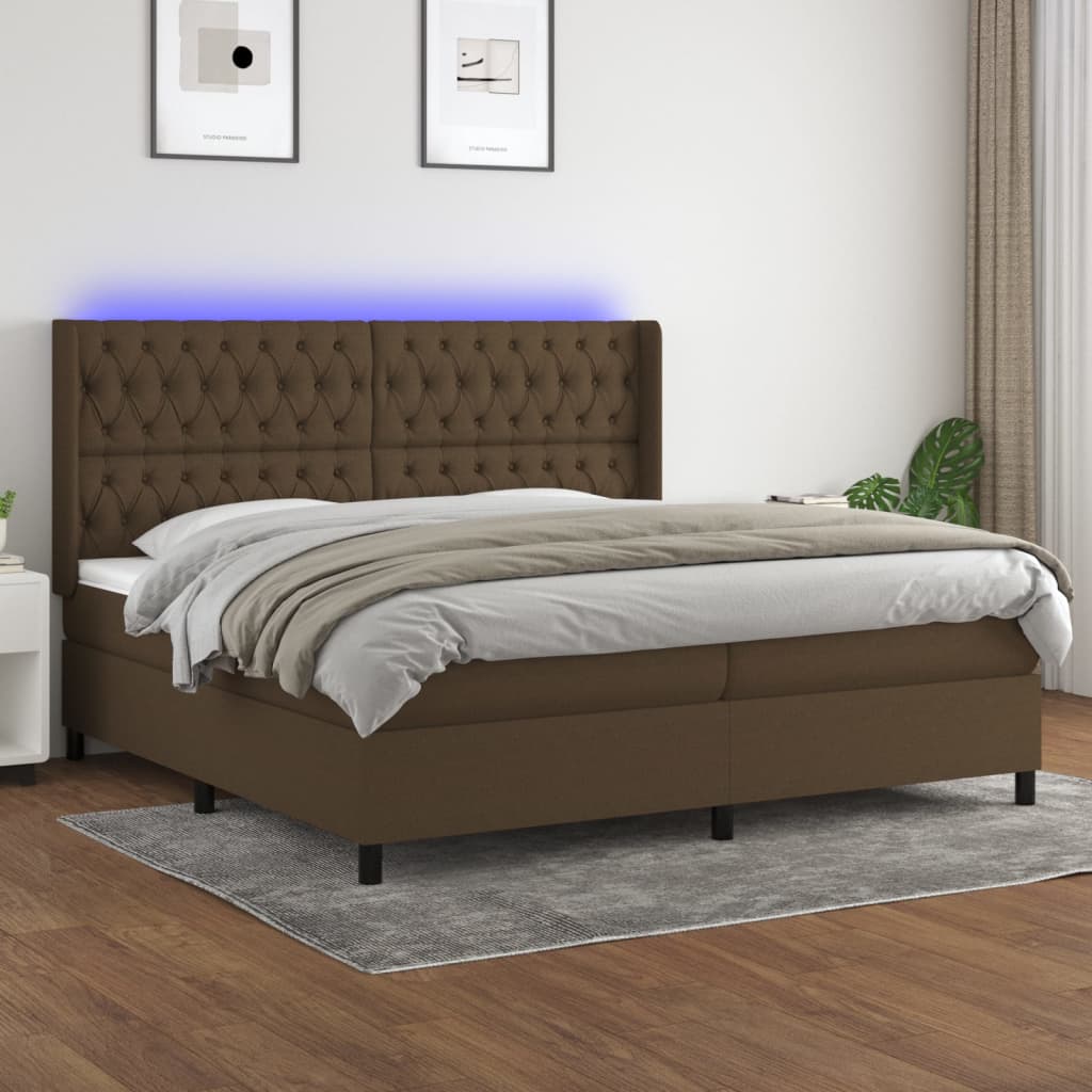 Sommier à lattes de lit matelas et LED Marron foncé 200x200 cm - XIOS