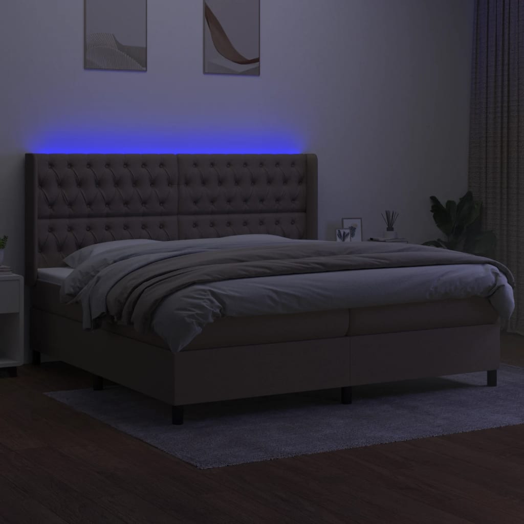 Sommier à lattes de lit matelas et LED Taupe 200x200 cm Tissu - XIOS