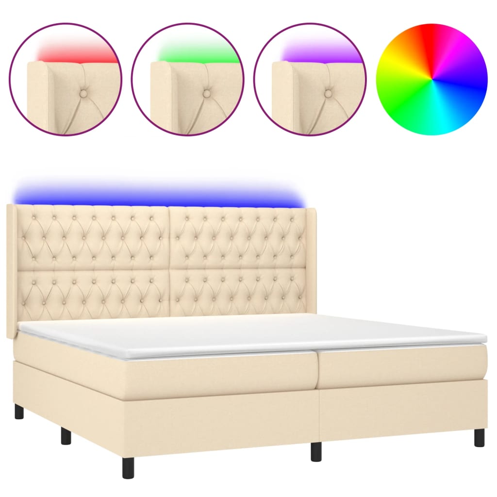 Sommier à lattes de lit matelas et LED Crème 200x200 cm Tissu - XIOS