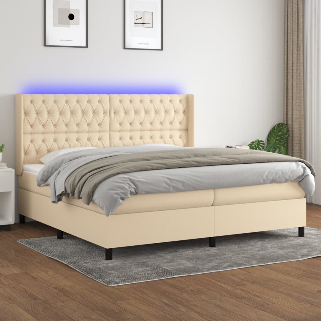 Sommier à lattes de lit matelas et LED Crème 200x200 cm Tissu - XIOS