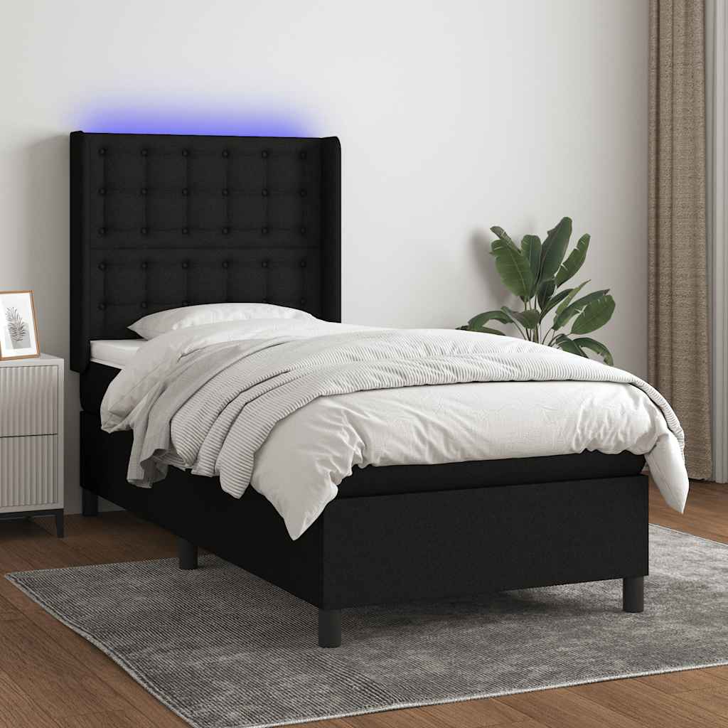 Sommier à lattes de lit matelas et LED Noir 80x200cm Tissu - XIOS