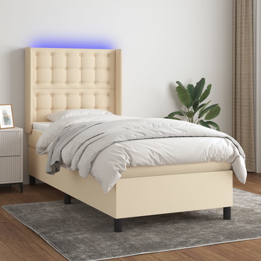 Sommier à lattes de lit matelas et LED Crème 90x200 cm Tissu - XIOS