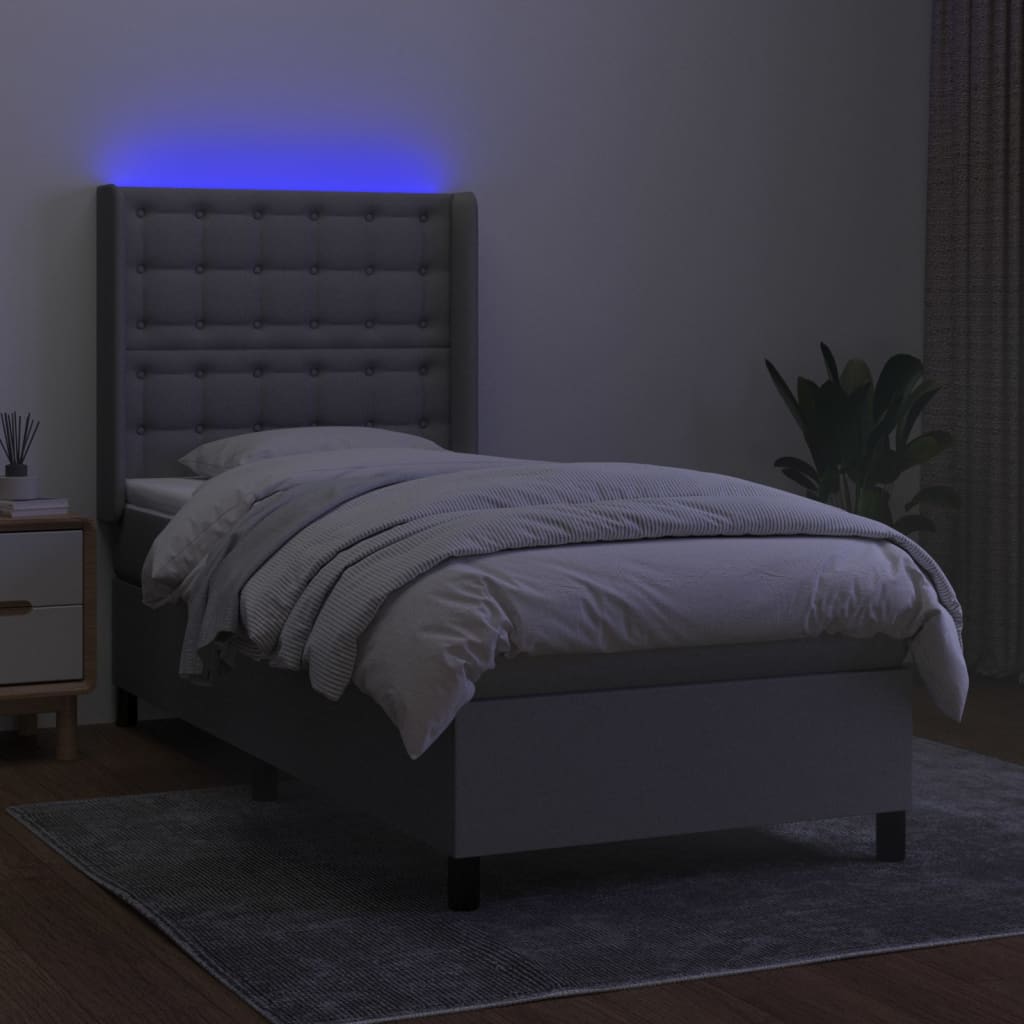 Sommier à lattes de lit matelas LED Gris clair 100x200 cm Tissu - XIOS