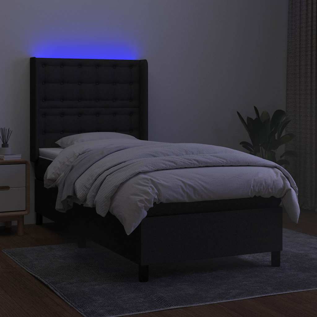 Sommier à lattes de lit matelas et LED Noir 100x200 cm Tissu - XIOS