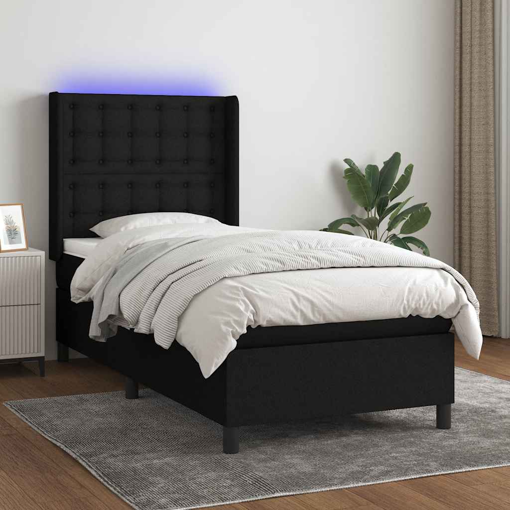 Sommier à lattes de lit matelas et LED Noir 100x200 cm Tissu - XIOS