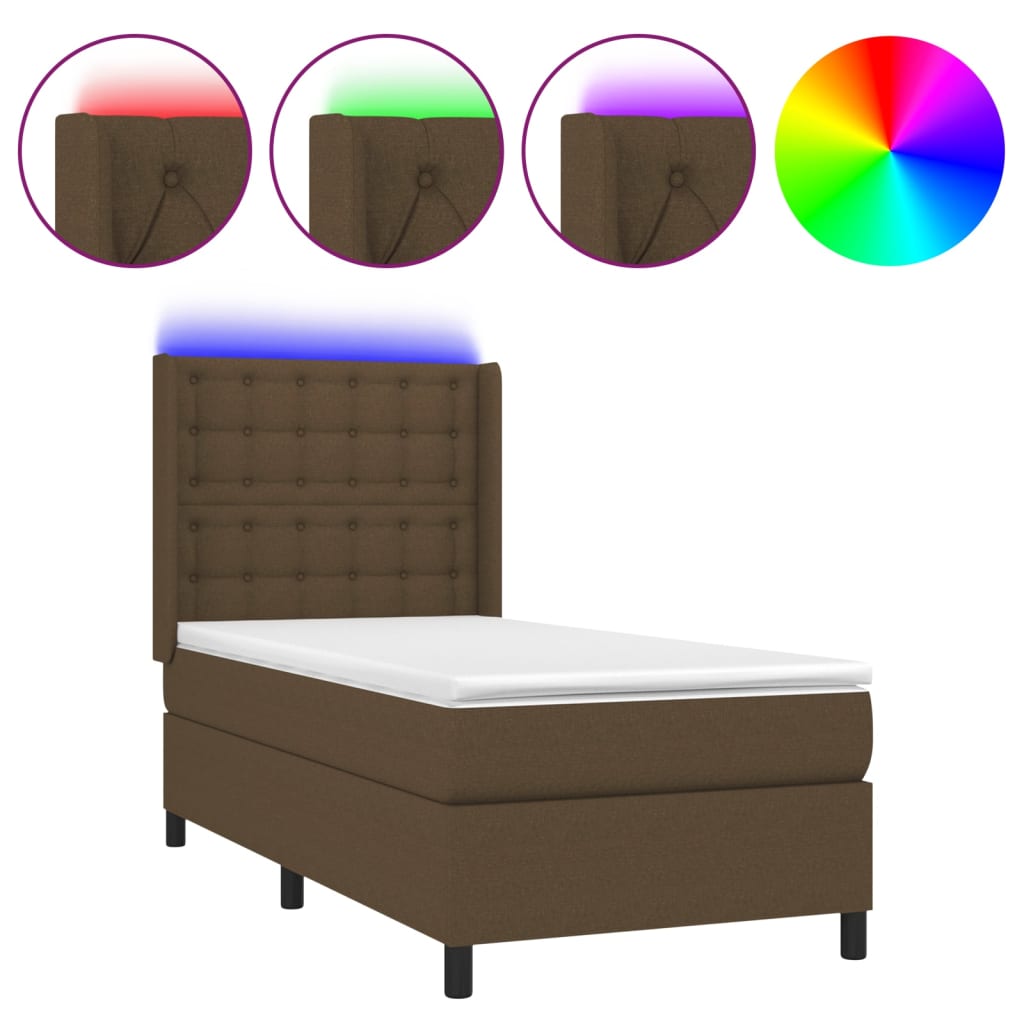 Sommier à lattes de lit matelas et LED Marron foncé 100x200cm - XIOS