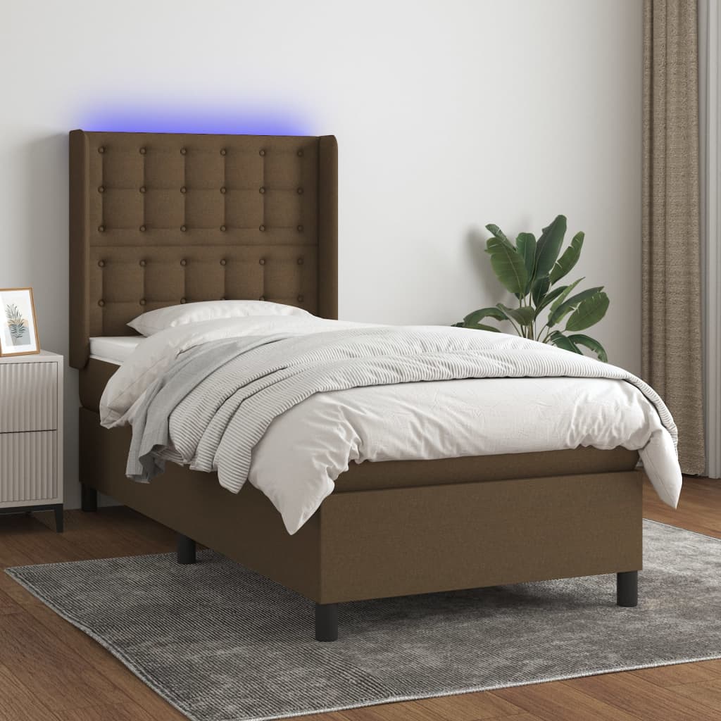 Sommier à lattes de lit matelas et LED Marron foncé 100x200cm - XIOS