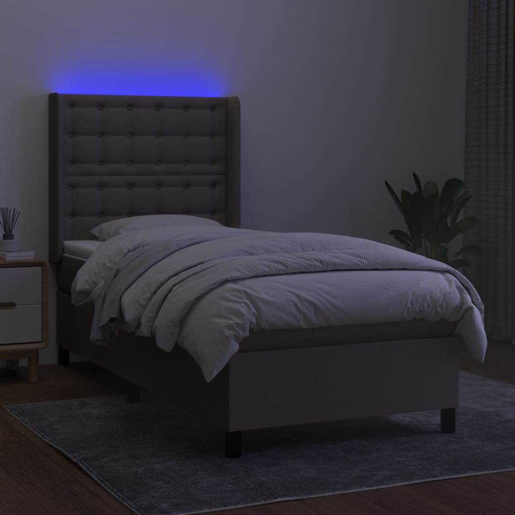 Sommier à lattes de lit matelas et LED Taupe 100x200 cm Tissu - XIOS