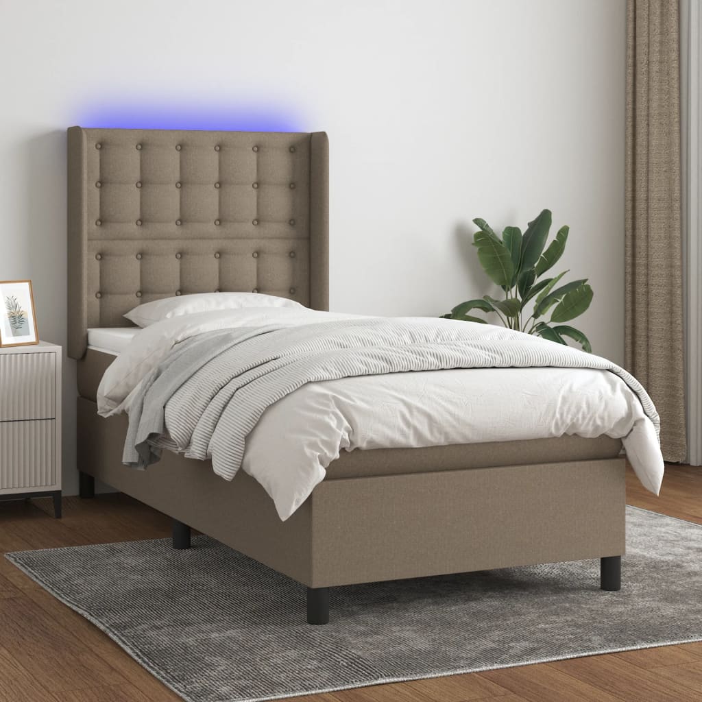Sommier à lattes de lit matelas et LED Taupe 100x200 cm Tissu - XIOS