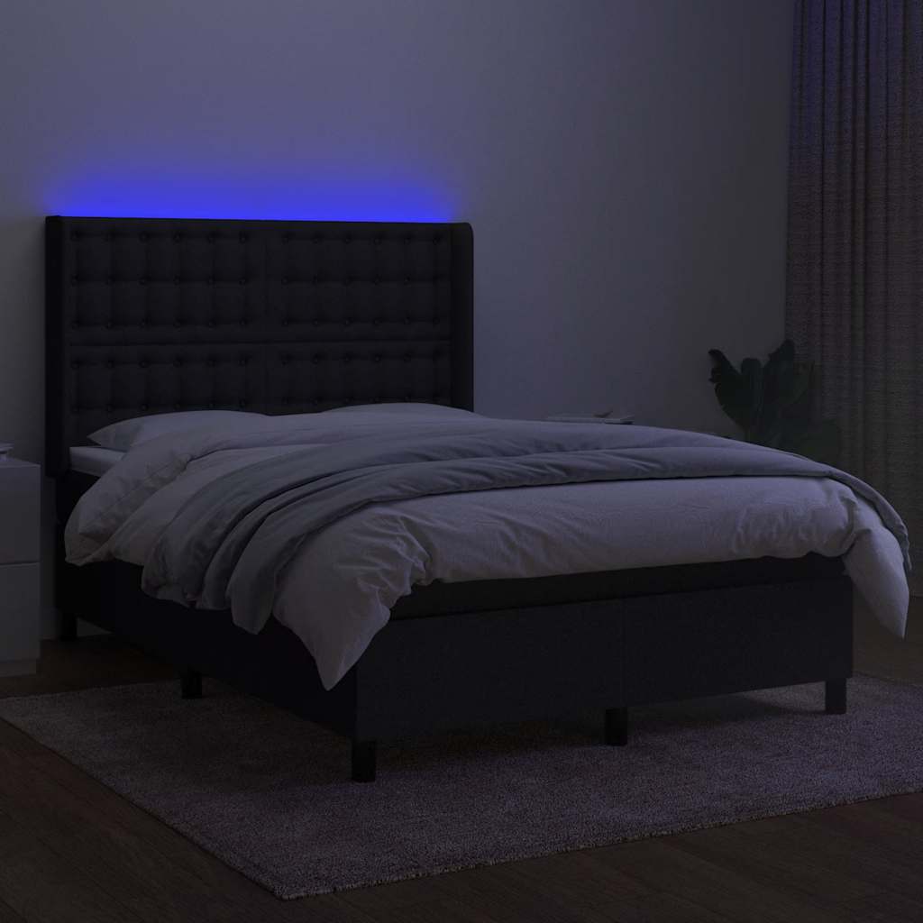 Sommier à lattes de lit matelas et LED Noir 140x190 cm Tissu - XIOS