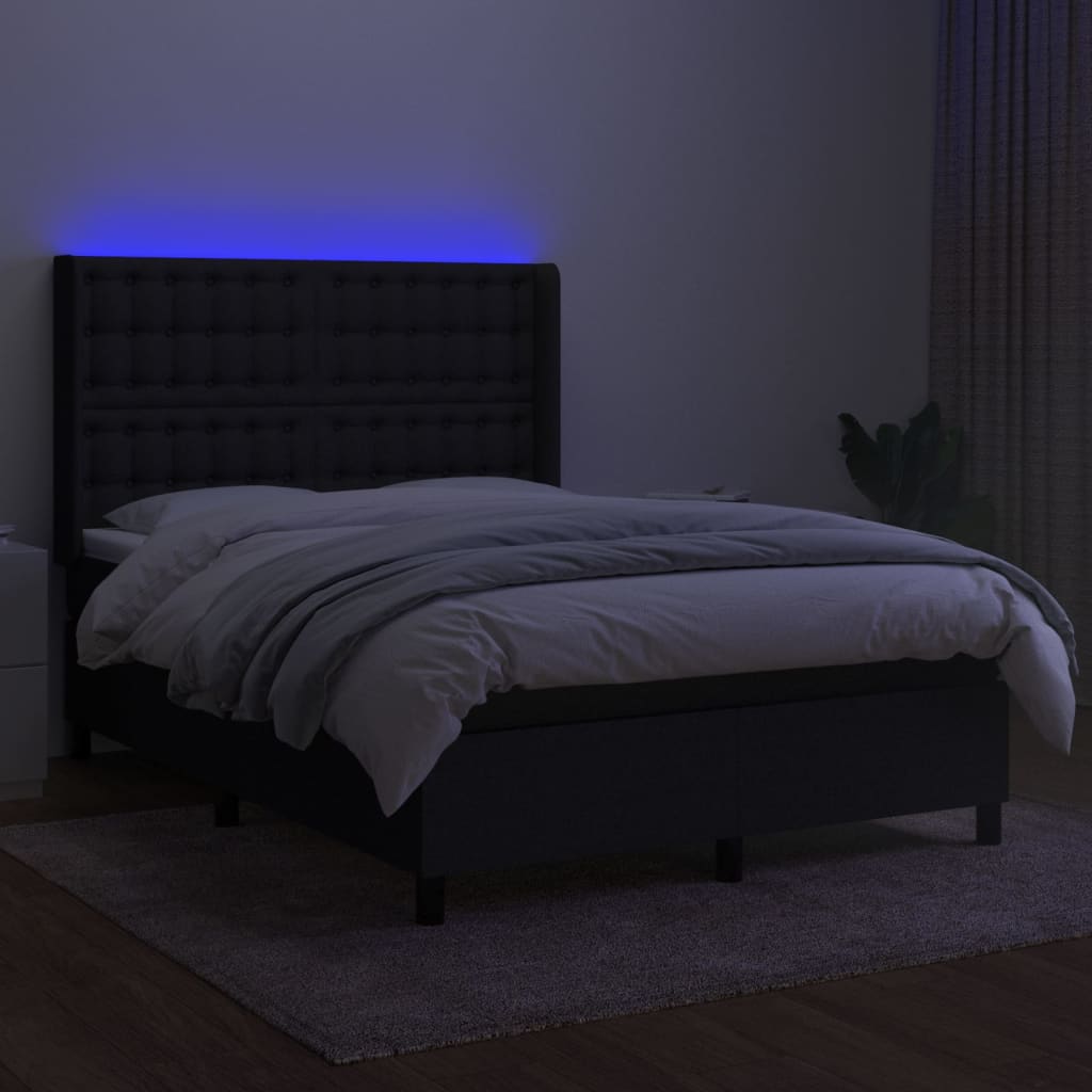Sommier à lattes de lit matelas et LED Noir 140x190 cm Tissu - XIOS