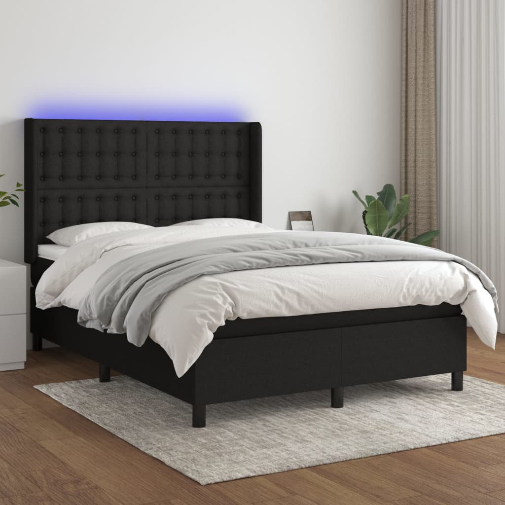 Sommier à lattes de lit matelas et LED Noir 140x190 cm Tissu - XIOS