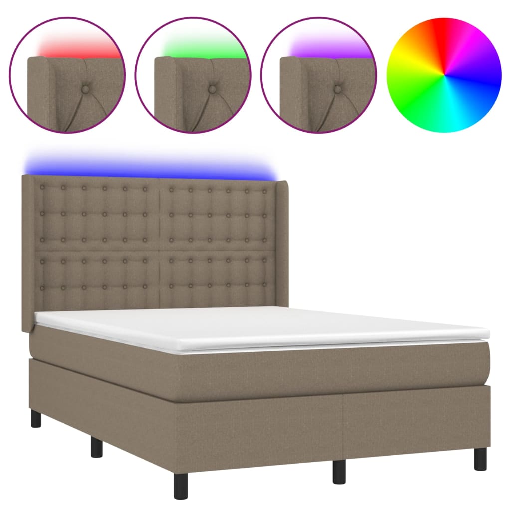 Sommier à lattes de lit matelas et LED Taupe 140x190 cm Tissu - XIOS