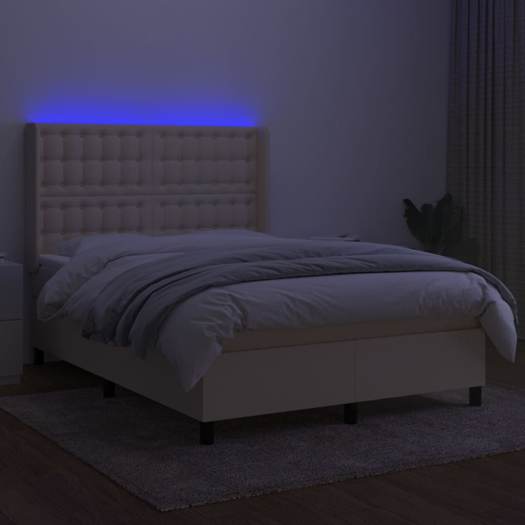 Sommier à lattes de lit matelas et LED Crème 140x190 cm Tissu - XIOS