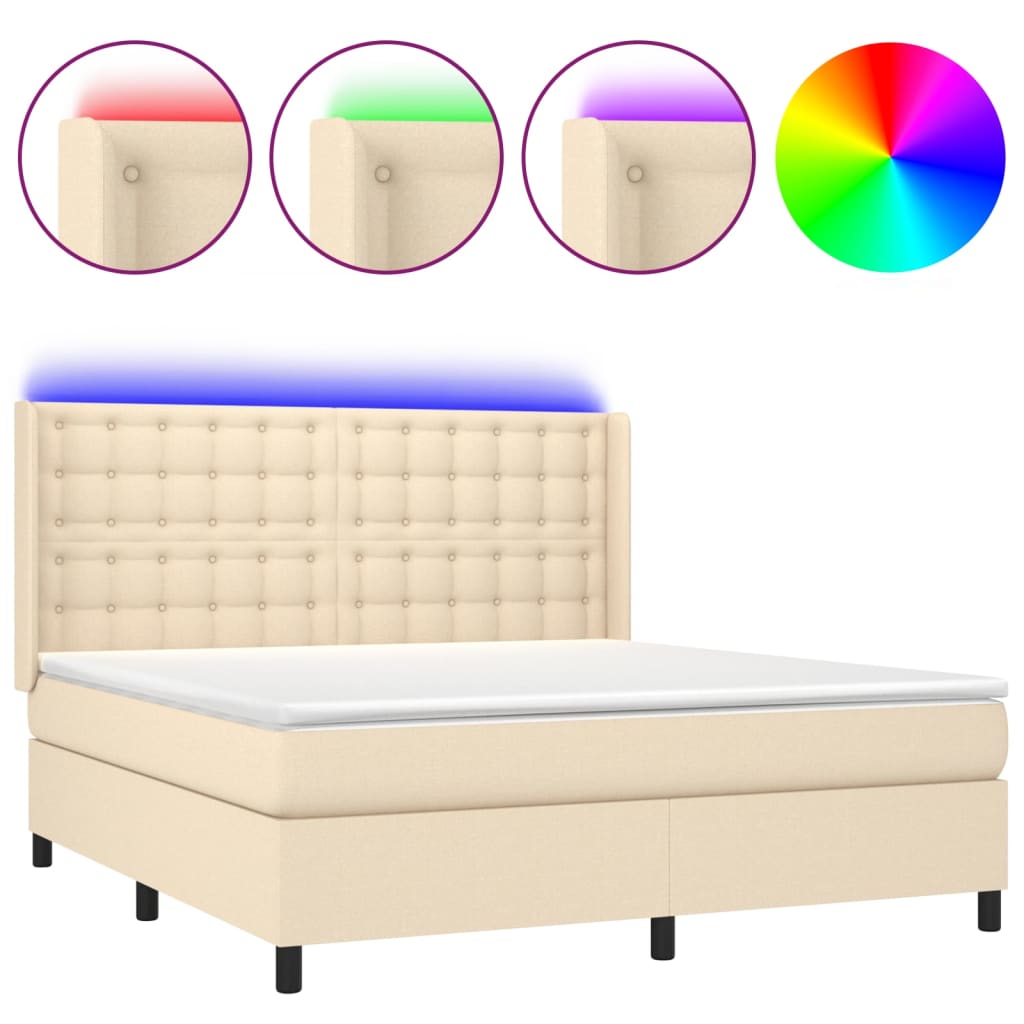 Sommier à lattes de lit matelas et LED Crème 160x200 cm Tissu - XIOS