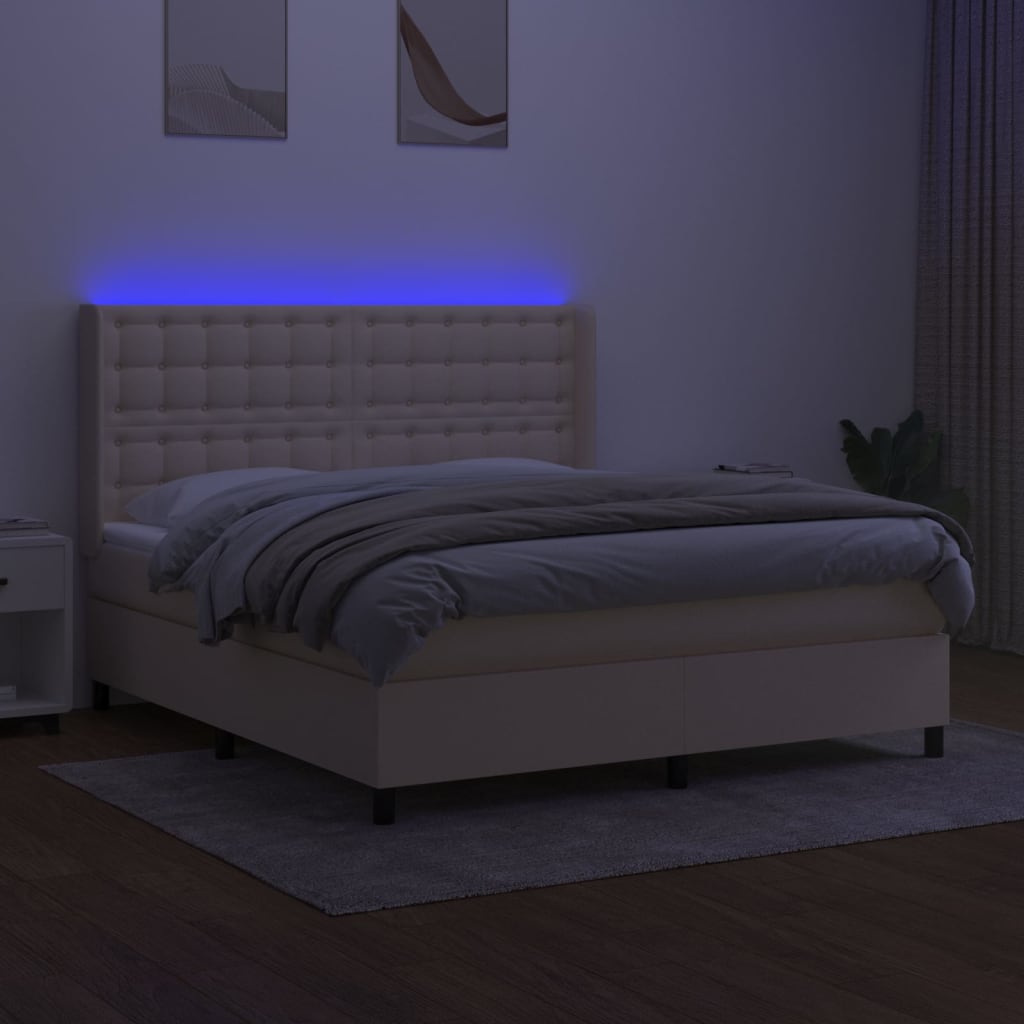 Sommier à lattes de lit matelas et LED Crème 160x200 cm Tissu - XIOS