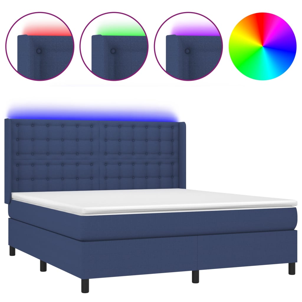 Sommier à lattes de lit matelas et LED Bleu 160x200 cm Tissu - XIOS