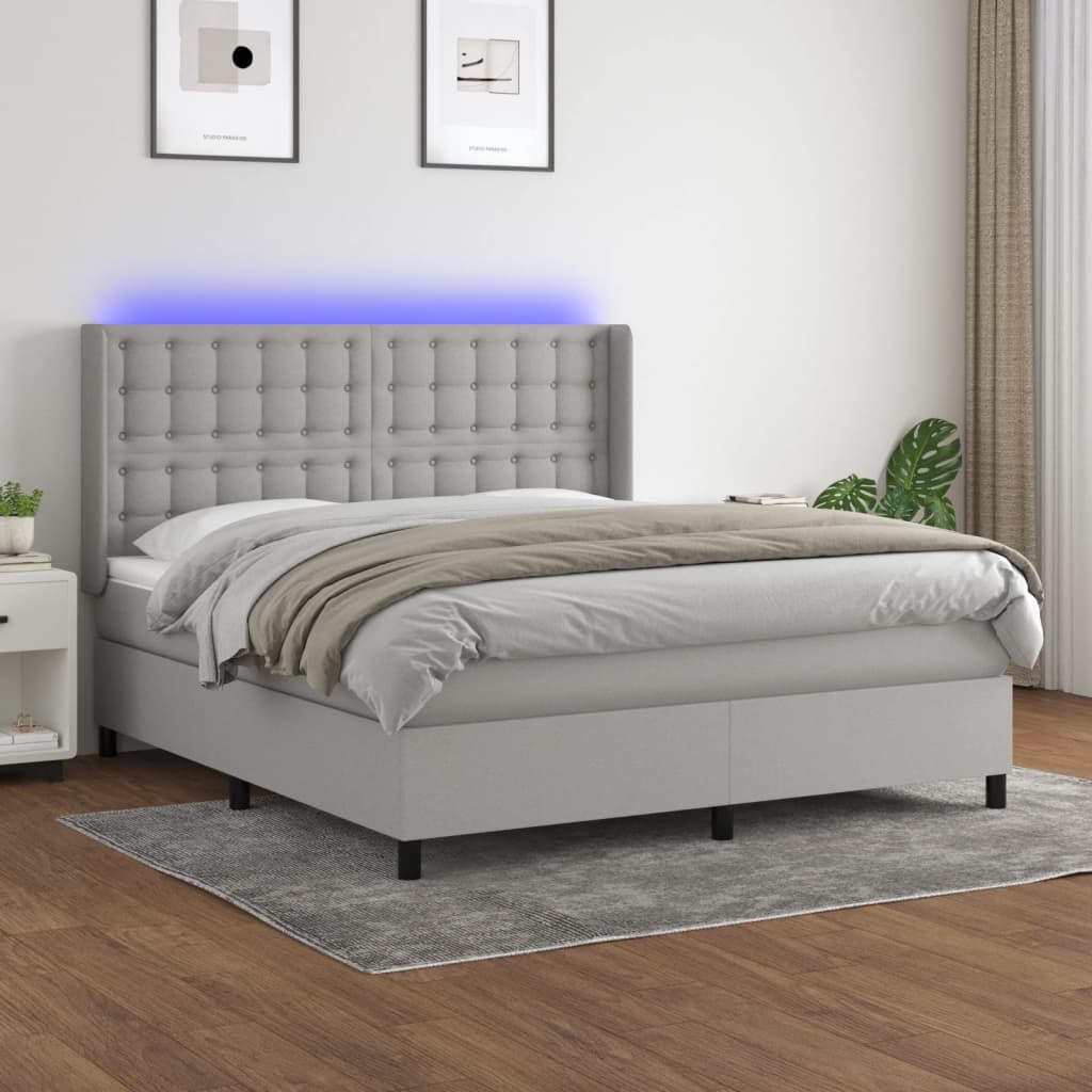 Sommier à lattes de lit matelas LED Gris clair 180x200 cm Tissu - XIOS
