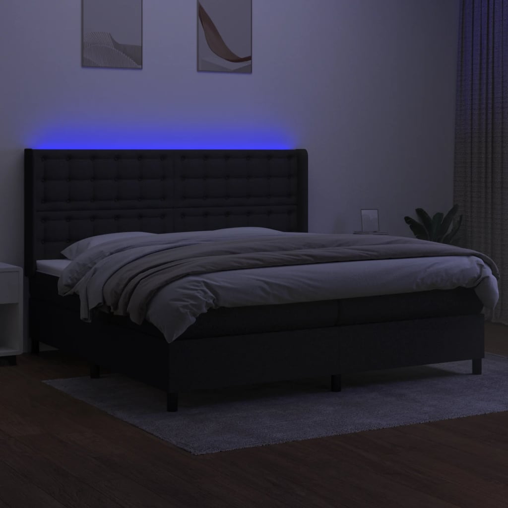 Sommier à lattes de lit matelas et LED Noir 200x200 cm Tissu - XIOS