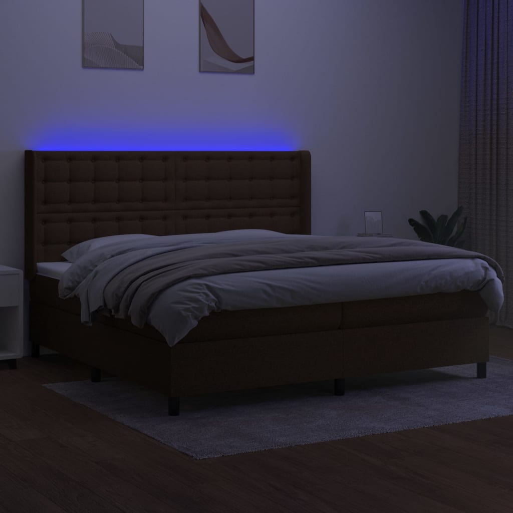 Sommier à lattes de lit matelas et LED Marron foncé 200x200 cm - XIOS