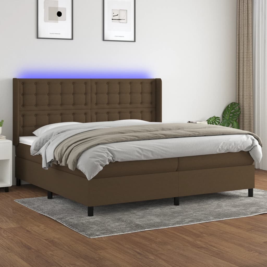 Sommier à lattes de lit matelas et LED Marron foncé 200x200 cm - XIOS