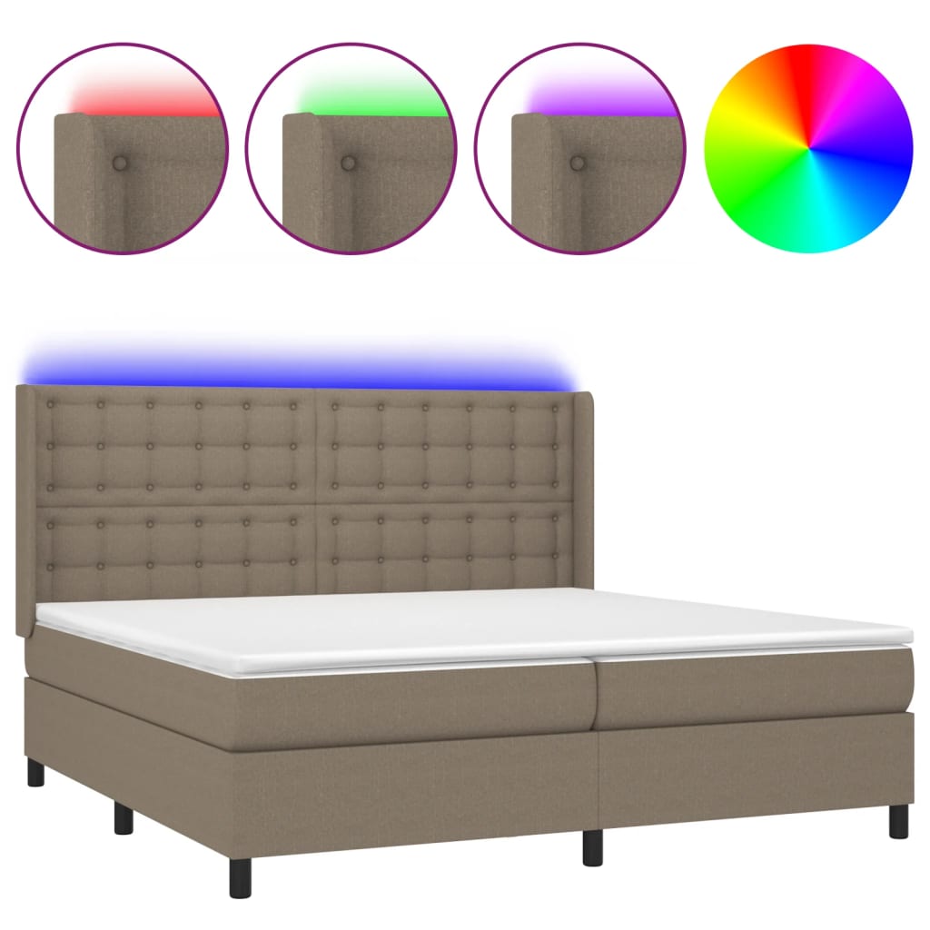 Sommier à lattes de lit matelas et LED Taupe 200x200 cm Tissu - XIOS
