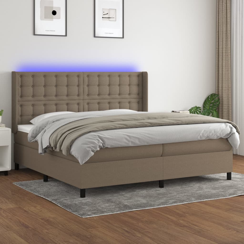 Sommier à lattes de lit matelas et LED Taupe 200x200 cm Tissu - XIOS