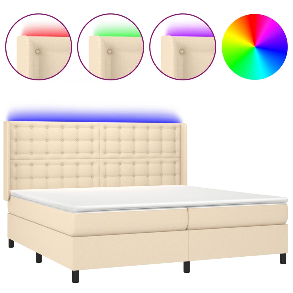 Sommier à lattes de lit matelas et LED Crème 200x200 cm Tissu - XIOS