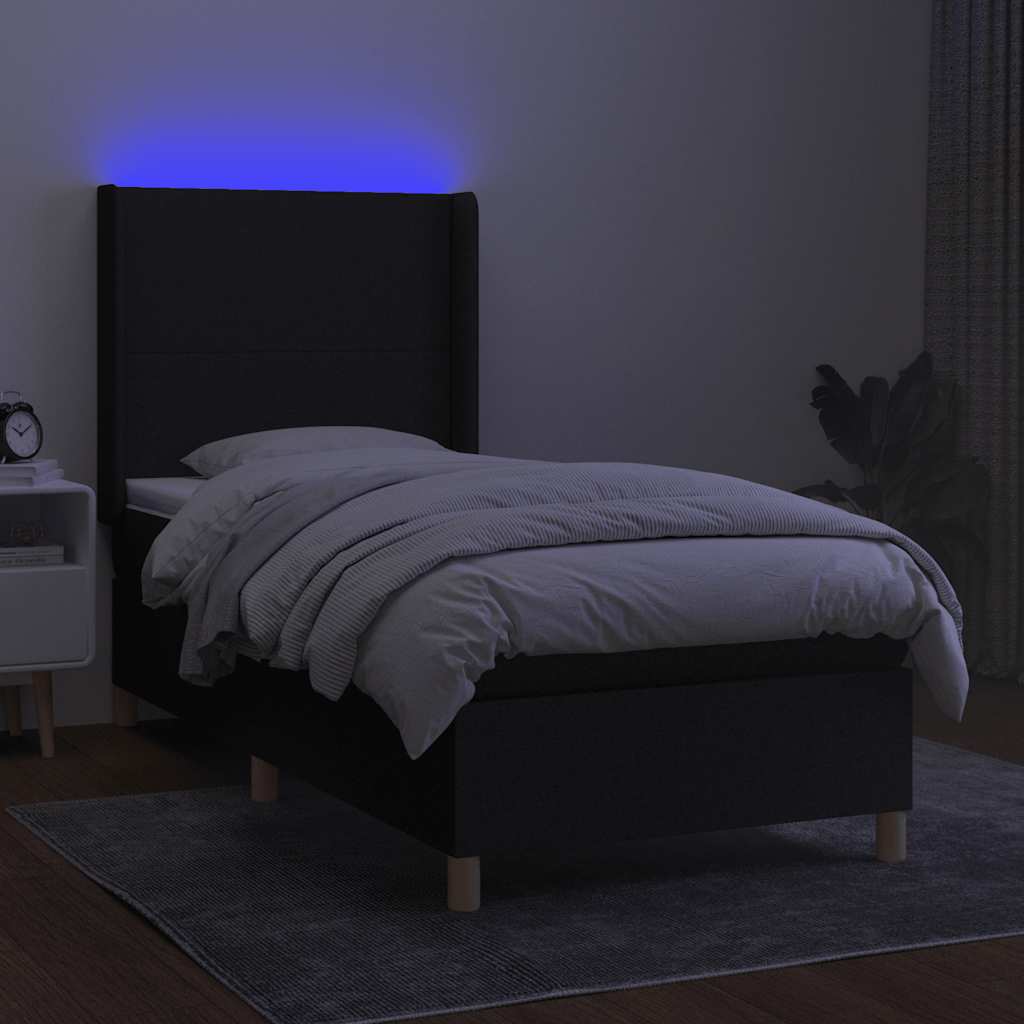 Sommier à lattes de lit matelas et LED Noir 90x190 cm Tissu - XIOS