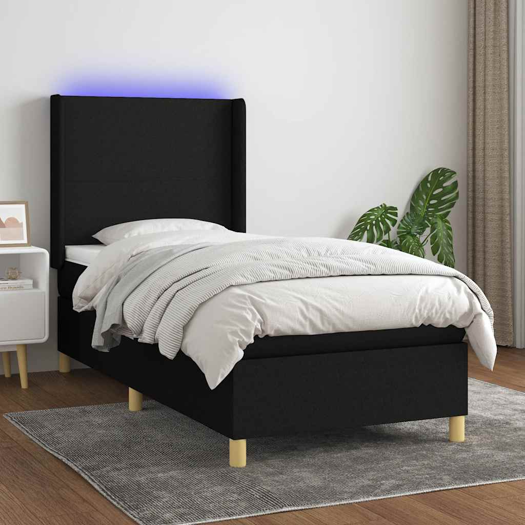 Sommier à lattes de lit matelas et LED Noir 90x190 cm Tissu - XIOS