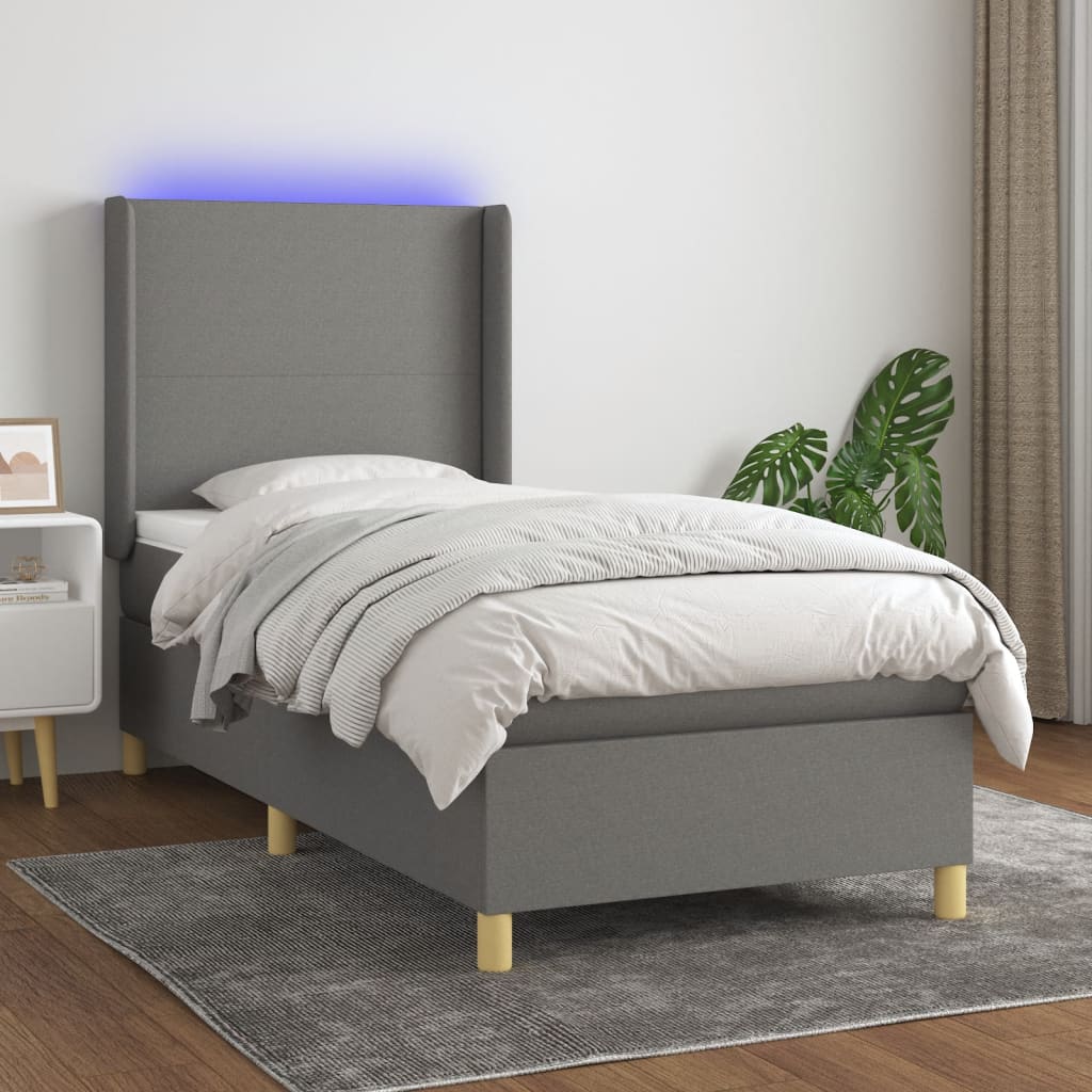 Sommier à lattes de lit matelas LED Gris foncé 90x200cm Tissu - XIOS
