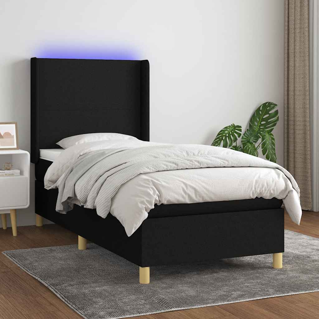 Sommier à lattes de lit matelas et LED Noir 90x200 cm Tissu - XIOS