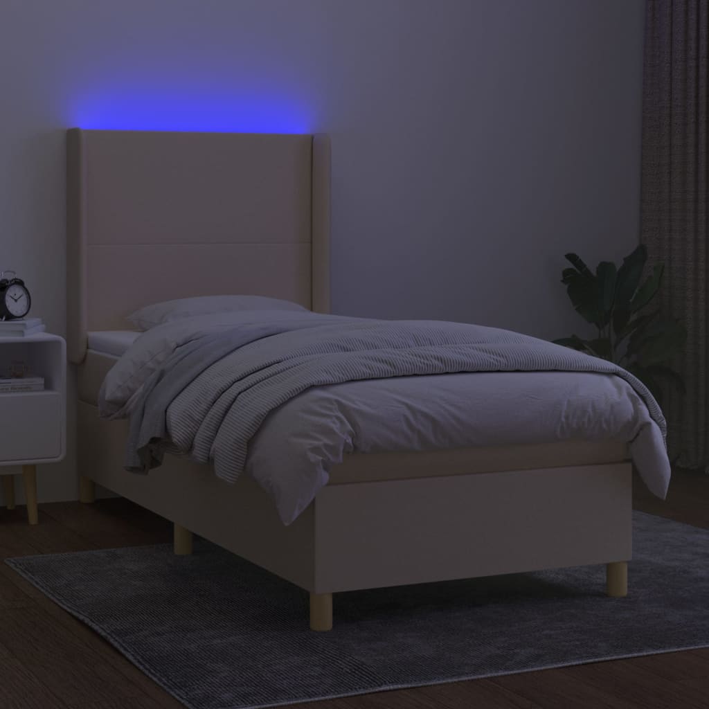 Sommier à lattes de lit matelas et LED Crème 90x200 cm Tissu - XIOS