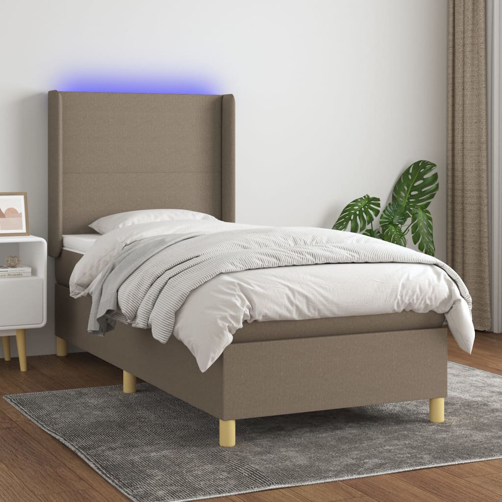 Sommier à lattes de lit matelas et LED Taupe 100x200 cm Tissu - XIOS