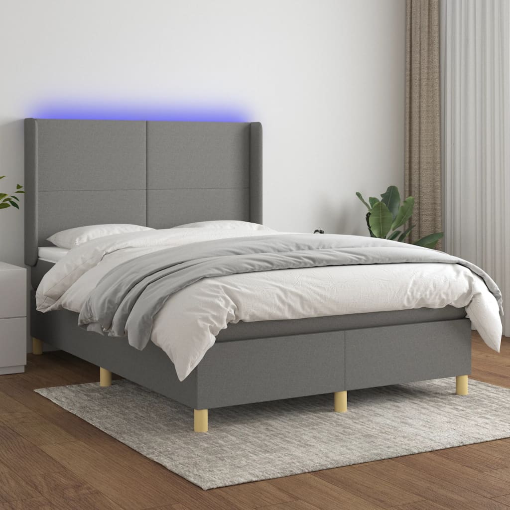 Sommier à lattes de lit matelas LED Gris foncé 140x190 cm Tissu - XIOS